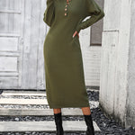Sweater Maxi Dress Long Sleeve Button V Neck Knitted Dresses Oversized Loose Fashion Streetwear