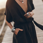 Cotton Linen Blend Pocketed Belt Kimono Mini Dress