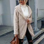 Open Front Hooded Longline Teddy Jacket