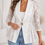 Women's Lace Patchwork Blazer Elegant Shawl Lapel Peplum Coat Single Breasted Three Quarter Sleeve Outwear