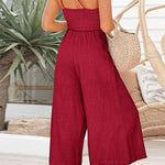 Sexy Sling Waist Pocket Straight Sleeveless Jumpsuit