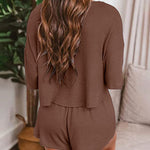 Two-piece Set Short Sleeve V-neck Top and Shorts Lounge Suits
