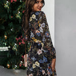 V-neck Long-sleeved Chiffon Print Dress