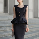 Modern Peplum Hourglass Two-Piece Midi Skirt Set