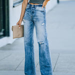 High-waist Loose Poly-breaking Wide-legged Jeans
