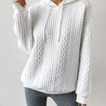 Nadorine Cable Textured Drop Shoulder Drawstring Hoodie Sweatshirts