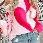 Valentine's Day Heart Turtleneck Cold Shoulder Sweater