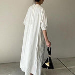 Simple Solid Color Stand Collar Loose Half Sleeve Dress