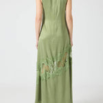 Pretty Soul Satin Lace Trim Wide Neck Irregular Hem Slit Maxi Dress