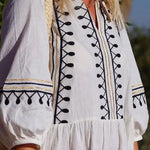 V-Neck Casual Loose Embroidered Mid-Sleeve Midi Dress