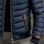 Brianna | Navy Quilted Jacket Featuring Leather Accents