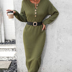 Sweater Maxi Dress Long Sleeve Button V Neck Knitted Dresses Oversized Loose Fashion Streetwear
