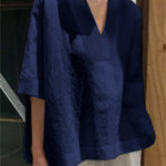 Loose Three-Quarter Sleeves Solid Color Lapel T-Shirts Tops