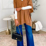 Chicest V Neck Loose Fit Solid Poncho Sweater