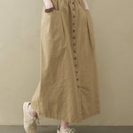 Nadorine Women's Casual High Waist Flared A-line Skirt Pleated Midi Skirt with Pocket