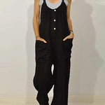 High Waist Wide Leg Overalls Jumpsuits Retro Plain Braces Overall Rompers with Button