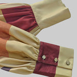 Long Sleeves Loose Buttoned Contrast Color Plaid Lapel Blouses&Shirts Tops