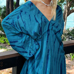 Loose Raglan Sleeve Printed Split-Joint V-Neck Maxi Dresses
