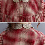 Cotton Blend Plaid Polo Puff Sleeve T-Shirts Tops