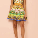 Summer MulticolorLemon Preated Hem Mini Dress