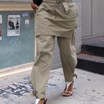 Loose Buckle Solid Color Split-Joint Pants Trousers