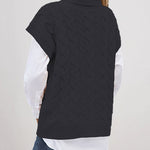 Turtleneck Sleeveless Cable Knitted Tank Tops Casual Loose Solid Sweater