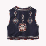 Nadorine Women's Buttonless Retro Ethnic Style Embroidered Vest Sleeveless Cardigan Crop Top