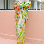 Satin Floral Print Back Elastic Waist Pocketed Wide Leg Pants