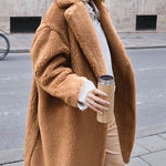 Faux Fur Plush Coat Open Front Solid Long Teddy Overcoat