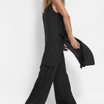 Women Casual Long Vest and Wide Leg Pants Two Pieces Set Suits