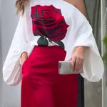 Long Sleeves Loose Asymmetric Elasticity Flower Print One-Shoulder Blouses&Shirts Tops