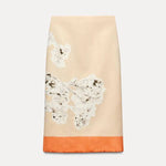 Avani Linen Blend Flower Print High Rise Pencil Slit Midi Skirt