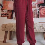 Solid color cotton comfortable casual trousers