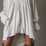 Retro-style Lace Irregular Hem Long-sleeved Mini Dress