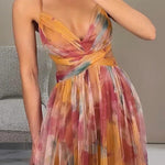 Giselle Tulle Render Floral Print Cutout Waist Back Lace-up Maxi Dress