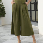 High Waist Wide Leg Pants Solid Color Pleated Casual Pants Pockets Trousers Pants