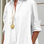 Long Sleeves Loose Solid Color Lapel Collar Midi Dresses Shirt Dress