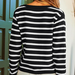 Casual Daily Stripe Buttons Weave O Neck Outerwear