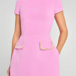 Sweet and Elegant Scent Pearl Trim Short Sleeve Pocketed Mini Dress