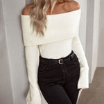 Off Shoulder Fold Over Sweater Sweaters