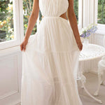 Sleeveless Open Waist Panel Layered Long Swing Dress