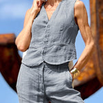 Street Style Cotton Linen Vest Top