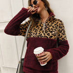 Leopard Color Block Tops Long Sleeve Coat Sweatshirt