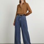 Elasticated Waist High Waisted Belted Pleated Pockets Solid Color Split-Joint Pants