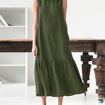 Loose Slim Mid-length Stitching Ruffled Sleeveless Dress