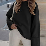 Women's Round Neck Long Sleeve Oversized Plush Knitted Thick Warm Pullover Sweater Top