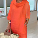 Stitching Round Neck Casual Style Solid Color Long Sleeve Dress