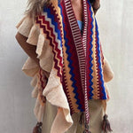 Ruffled ethnic style knitted cardigan