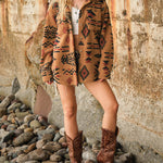 Retro Pattern Lapel Long Sleeve Plush Jacket