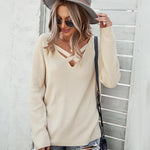Sexy Hollow V Neck Long Sleeve Sweater